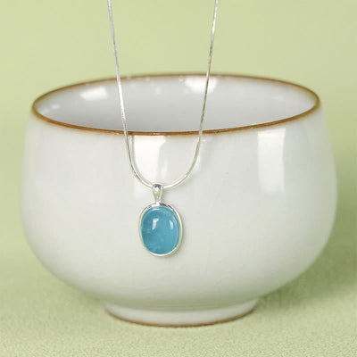 Foviel 925 Sterling Silber Aquamarin spirituell Collierkette Anhänger