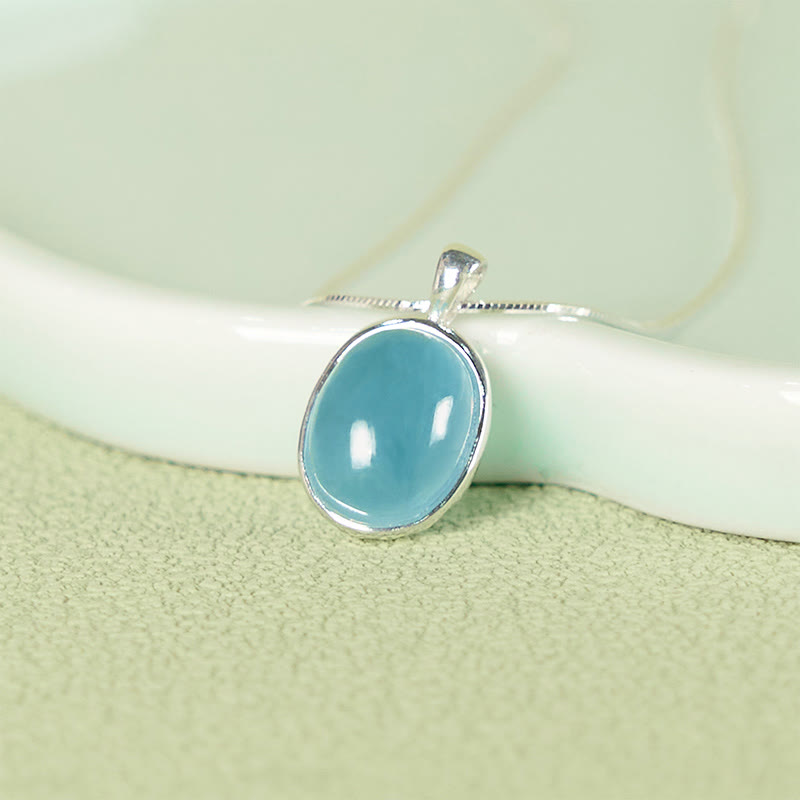 Foviel 925 Sterling Silber Aquamarin spirituell Collierkette Anhänger
