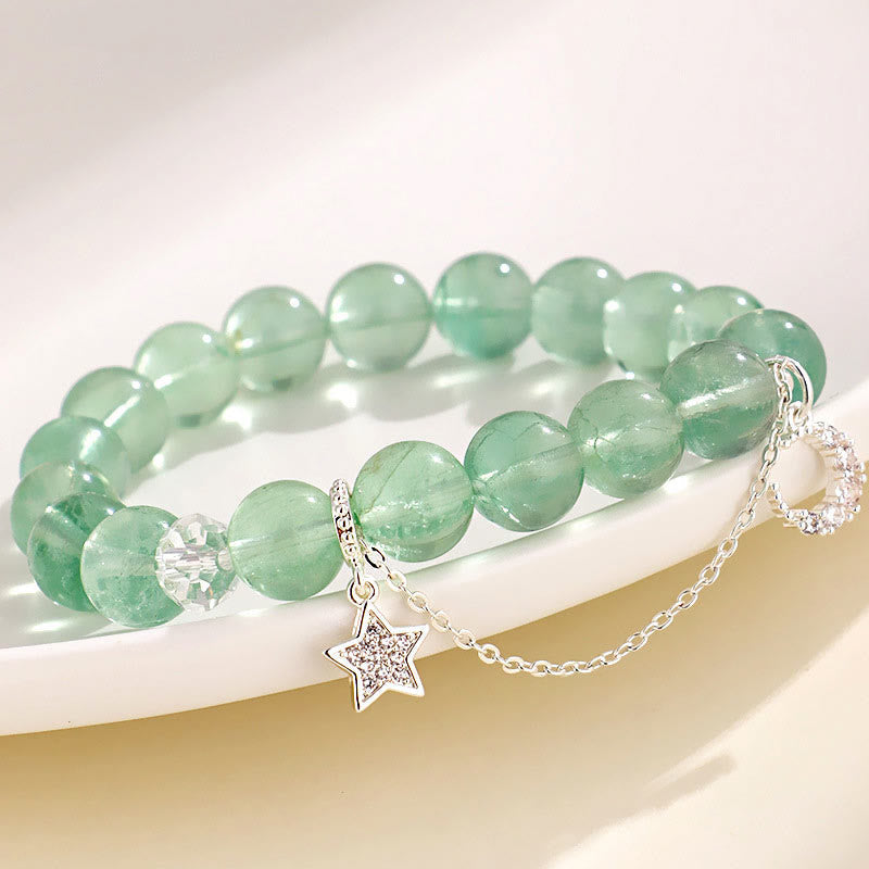 Foviel Green Fluorite Beads Moon Star Peace Bracelet