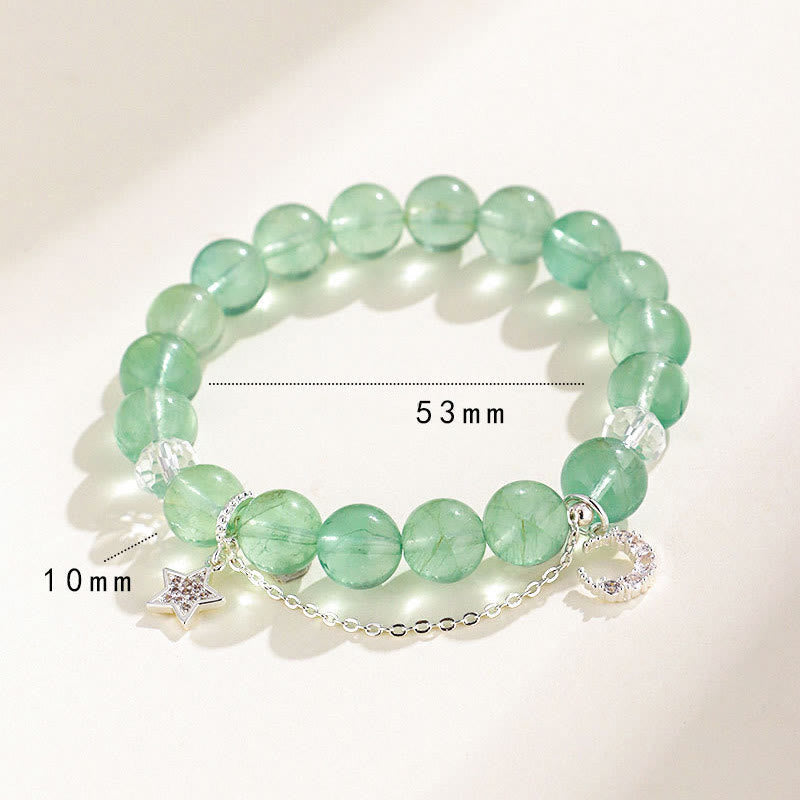 Foviel Green Fluorite Beads Moon Star Peace Bracelet