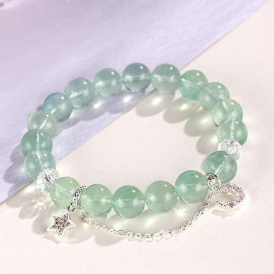 Foviel Green Fluorite Beads Moon Star Peace Bracelet