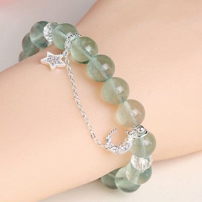 Foviel Green Fluorite Beads Moon Star Peace Bracelet
