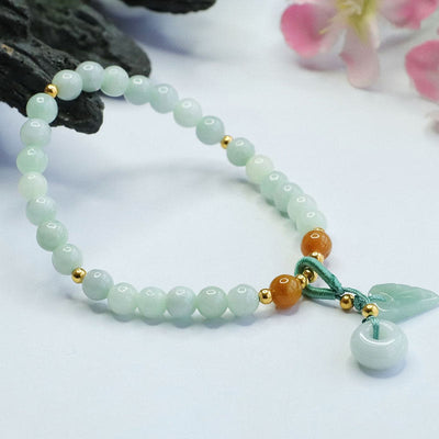 Bracelet Foviel en jade perles et feuille boucle de paix prospérité