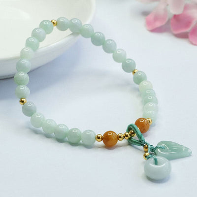 Bracelet Foviel en jade perles et feuille boucle de paix prospérité