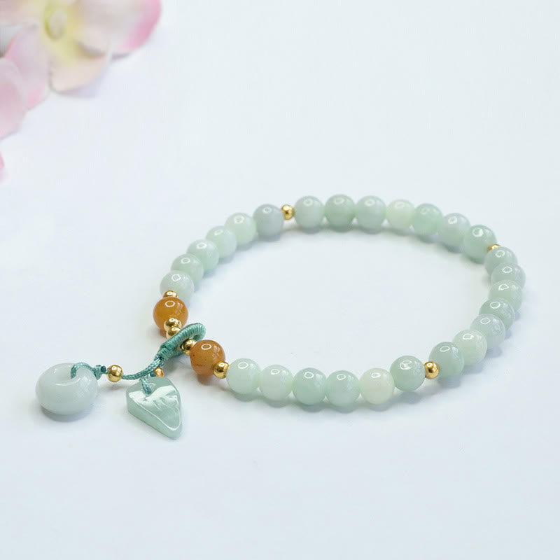 Bracelet Foviel en jade perles et feuille boucle de paix prospérité