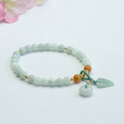 Bracelet Foviel en jade perles et feuille boucle de paix prospérité