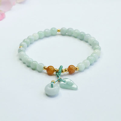 Bracelet Foviel en jade perles et feuille boucle de paix prospérité