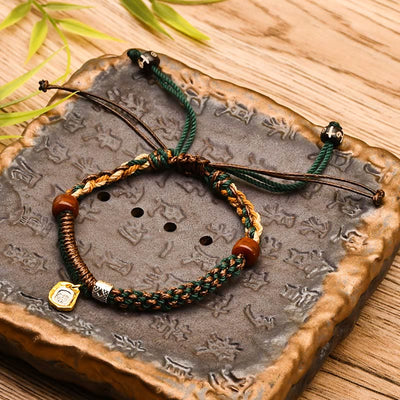 Foviel Handmade Tibetan Zakiram Goddess Of Wealth Wood Protection Braided Bracelet