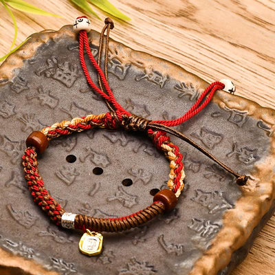 Foviel Handmade Tibetan Zakiram Goddess Of Wealth Wood Protection Braided Bracelet
