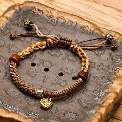 Foviel Handmade Tibetan Zakiram Goddess Of Wealth Wood Protection Braided Bracelet