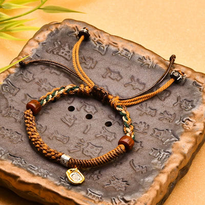 Foviel Handmade Tibetan Zakiram Goddess Of Wealth Wood Protection Braided Bracelet