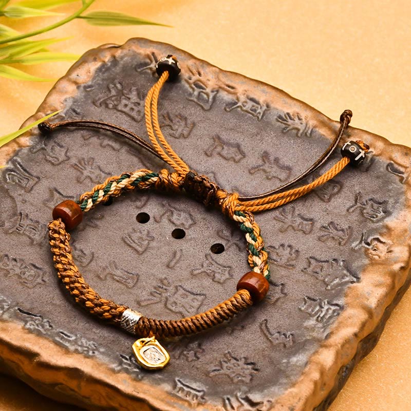 Foviel Handmade Tibetan Zakiram Goddess Of Wealth Wood Protection Braided Bracelet