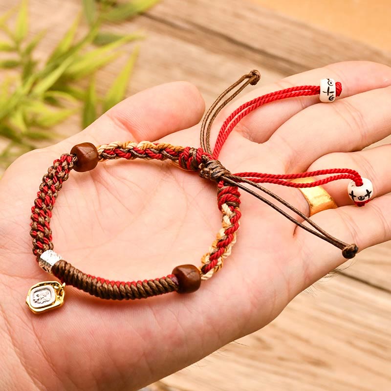 Foviel Handmade Tibetan Zakiram Goddess Of Wealth Wood Protection Braided Bracelet