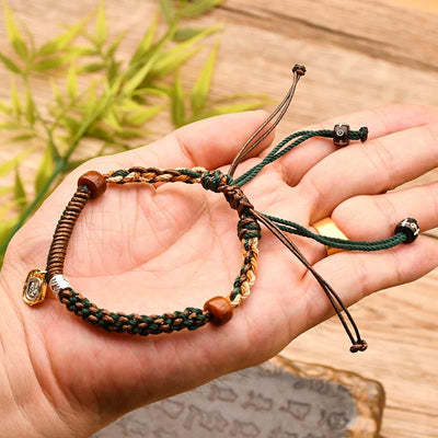 Foviel Handmade Tibetan Zakiram Goddess Of Wealth Wood Protection Braided Bracelet