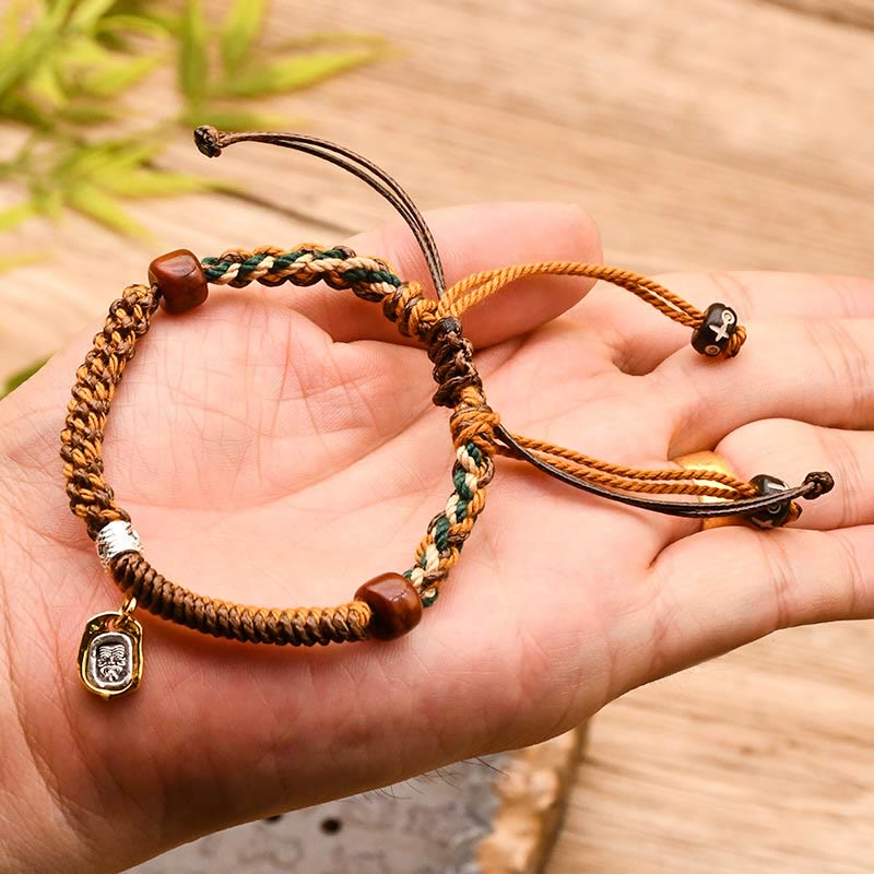 Foviel Handmade Tibetan Zakiram Goddess Of Wealth Wood Protection Braided Bracelet