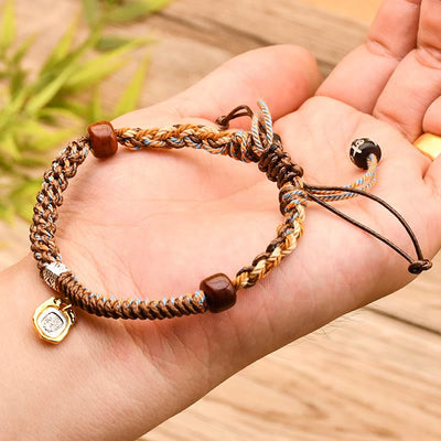 Foviel Handmade Tibetan Zakiram Goddess Of Wealth Wood Protection Braided Bracelet