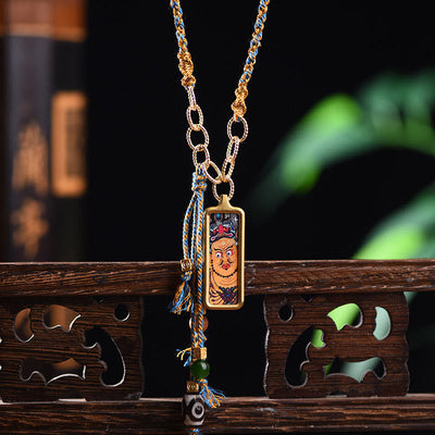 Foviel Tibet God Of Wealth Titanium Steel Thangka Wealth Necklace Pendant