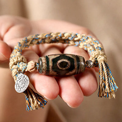 Foviel Tibetan Dzi Bead Wealth Protection Braided Bracelet