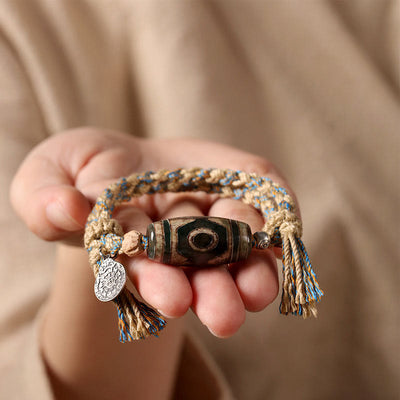 Foviel Tibetan Dzi Bead Wealth Protection Braided Bracelet