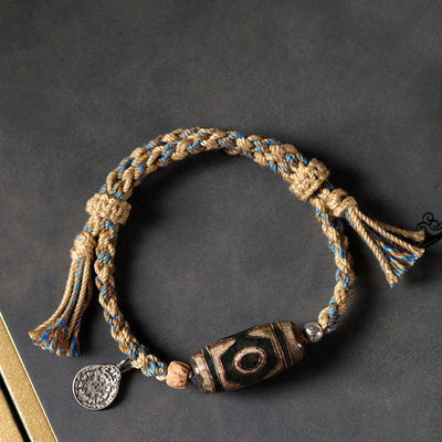 Foviel Tibetan Dzi Bead Wealth Protection Braided Bracelet