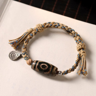 Foviel Tibetan Dzi Bead Wealth Protection Braided Bracelet
