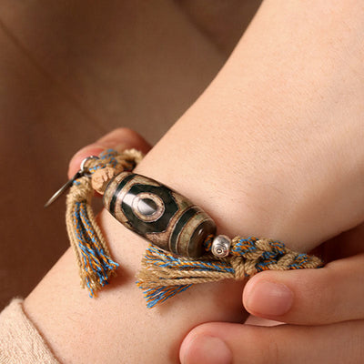 Foviel Tibetan Dzi Bead Wealth Protection Braided Bracelet