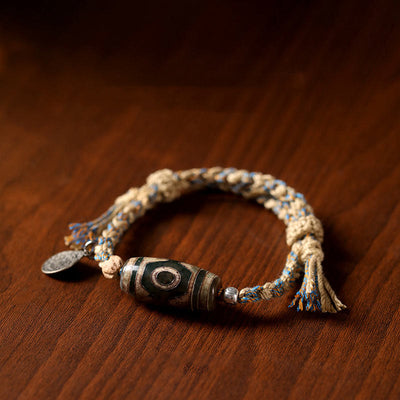 Foviel Tibetan Dzi Bead Wealth Protection Braided Bracelet
