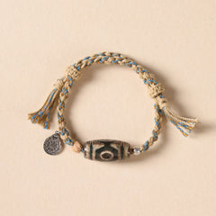 Foviel Tibetan Dzi Bead Wealth Protection Braided Bracelet