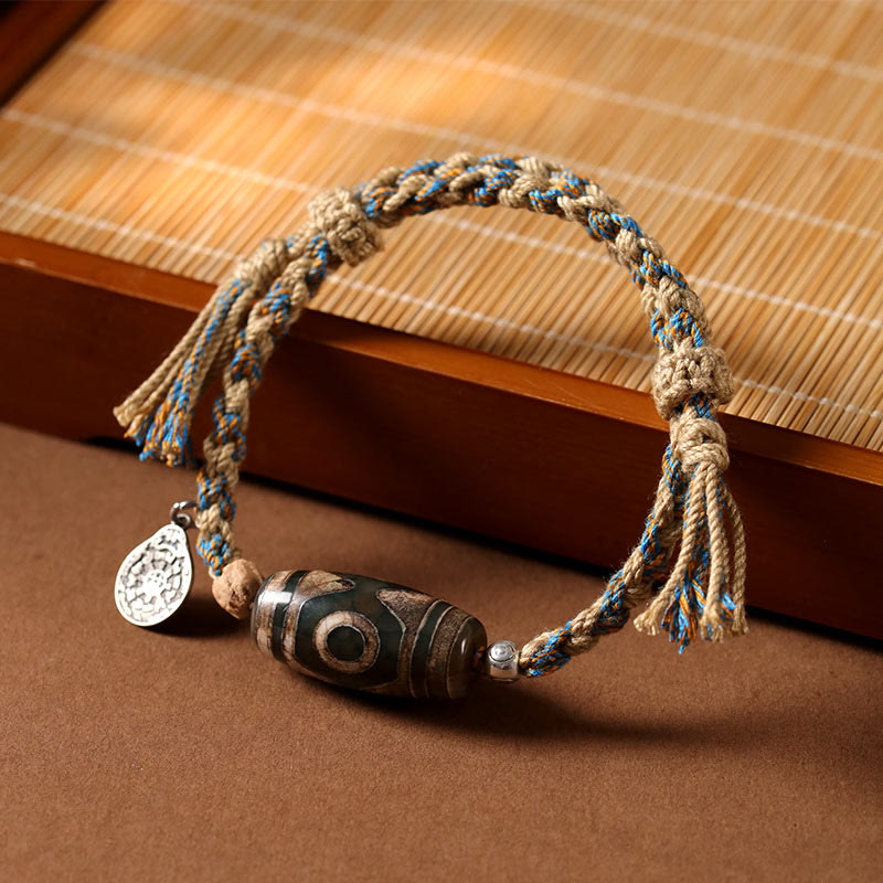 Bracelet tressé de protection de la richesse avec perle Dzi tibétaine Foviel
