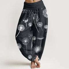 Buddha Stones Casual Dandelion Pattern Women's Elastic Waist Harem Pants - Black - US22，UK/AU26，EU54 (6XL) - image 1
