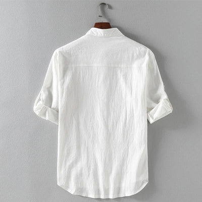 Buddha Stones Vintage Casual Plain Single Breasted Three Quarter Sleeve Men's  Shirt With Pocket - image 2