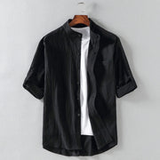 Foviel Vintage Casual Plain Single Breasted Three Quarter Sleeve Men's Shirt With Pocket