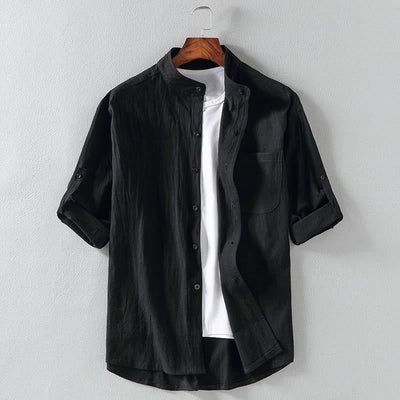 Buddha Stones Vintage Casual Plain Single Breasted Three Quarter Sleeve Men's  Shirt With Pocket - Black - US/UK/AU46，EU56 (5XL) - image 15