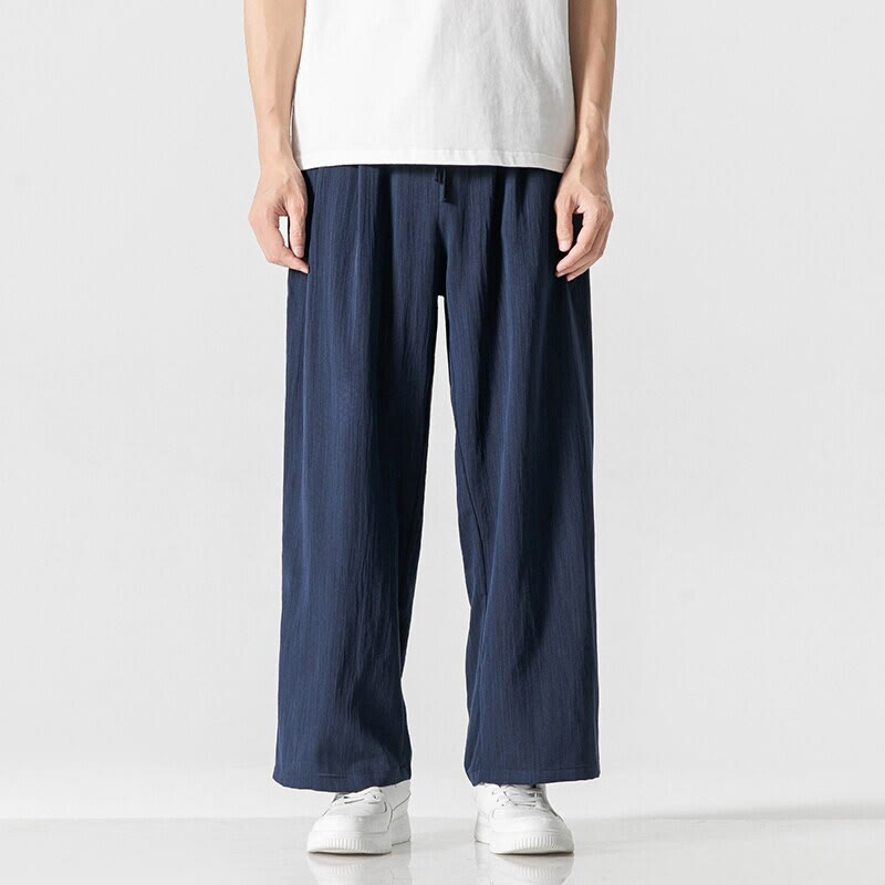 Buddha Stones Summer Casual Plain Straight Leg Design Men's Cotton Linen Drawstring Pants With Pockets - MidnightBlue - US/UK/AU46，EU56 (5XL) - image 20