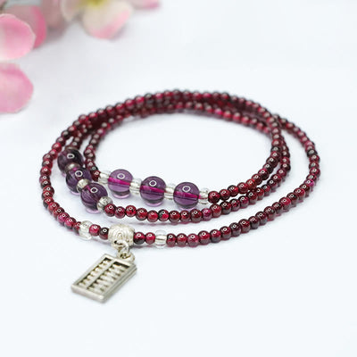 Foviel Natürliche Granat Elefant Abacus Glücks Tasche PiXiu Schutz Dreifach-Wrap Armband
