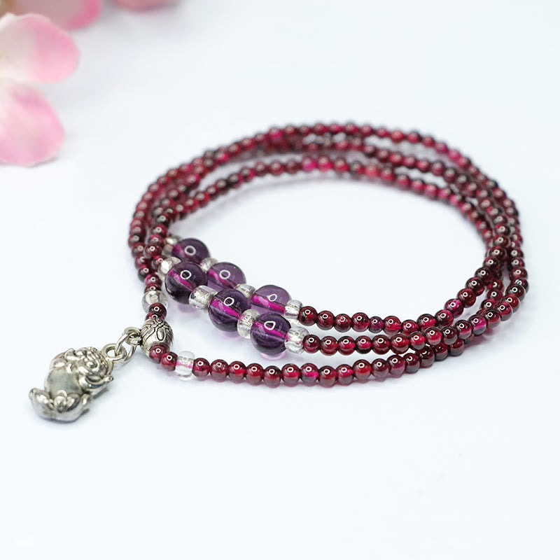 Foviel Natürliche Granat Elefant Abacus Glücks Tasche PiXiu Schutz Dreifach-Wrap Armband