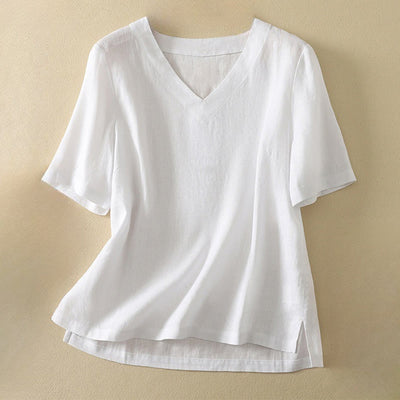 Buddha Stones Summer Casual Plain Women's V-neck Design Half Sleeve T-shirt - White - US8-10，UK/AU12-14，EU40-42 (2XL) - image 11