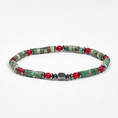 Foviel Natural Green Stone Hematite Red Coral Powerful Bracelet