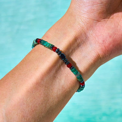 Foviel Natural Green Stone Hematite Red Coral Powerful Bracelet
