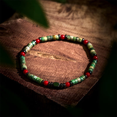Foviel Natural Green Stone Hematite Red Coral Powerful Bracelet