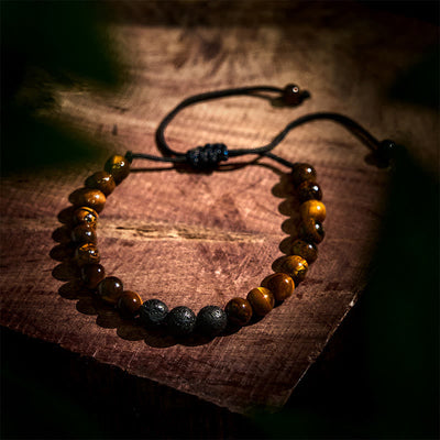 Foviel 3Pcs Tiger Eye Lava Rock Protection Bracelet Set