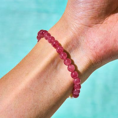 Bracelet de guérison Foviel avec quartz fraise, perle, chat et lapin