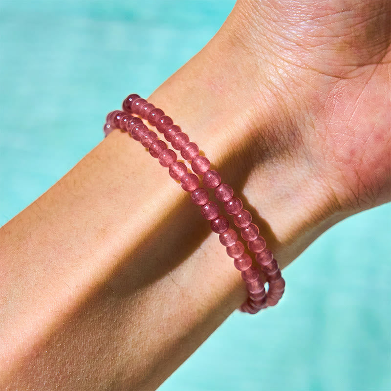 Foviel Natürliche Erdbeerquarz Perle Schmetterling Wassertropfen Positive Doppel-Wrap Armband