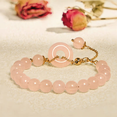 Foviel Natürlich Rosa Kristall Perlen Frieden Schnalle Selbst-Annahme Armband
