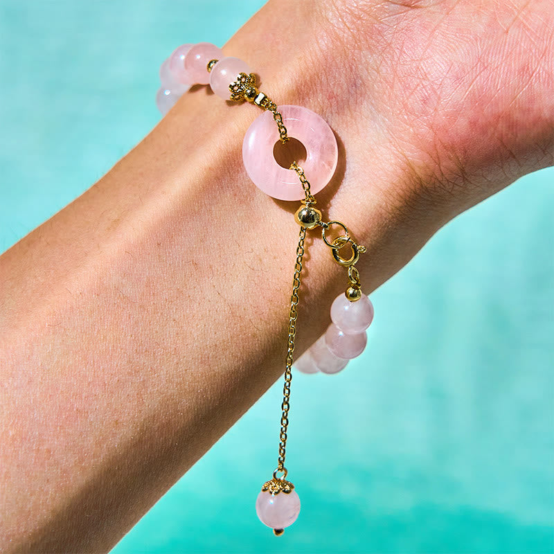 Foviel Natürlich Rosa Kristall Perlen Frieden Schnalle Selbst-Annahme Armband