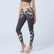 Foviel Pansy Flower Pattern Print Gym Leggings Women's Yoga Pants