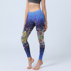 Buddha Stones Gradient Color Flower Pattern Print Gym Leggings Women's Yoga Pants - DarkBlue - US18，UK/AU22，EU50 (4XL) - image 1