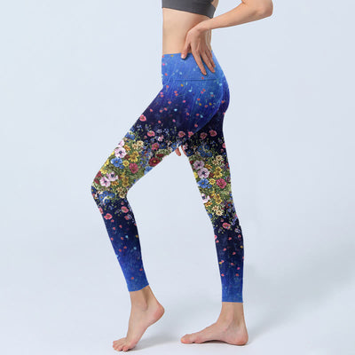 Buddha Stones Gradient Color Flower Pattern Print Gym Leggings Women's Yoga Pants - image 3