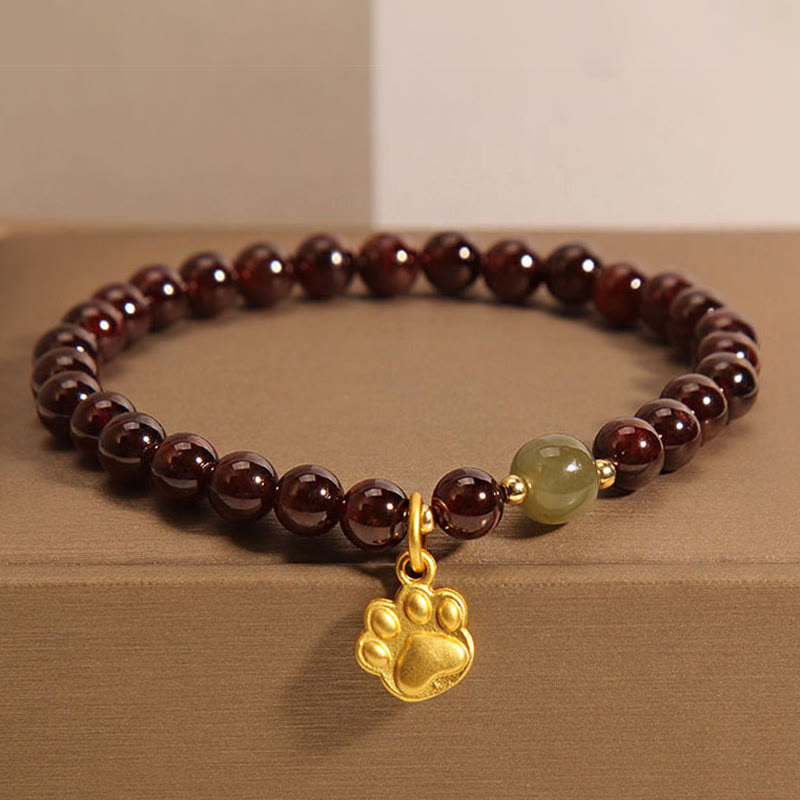 Foviel Katze Paw Granat Hetian-Jade Perlen Reinigung Armband