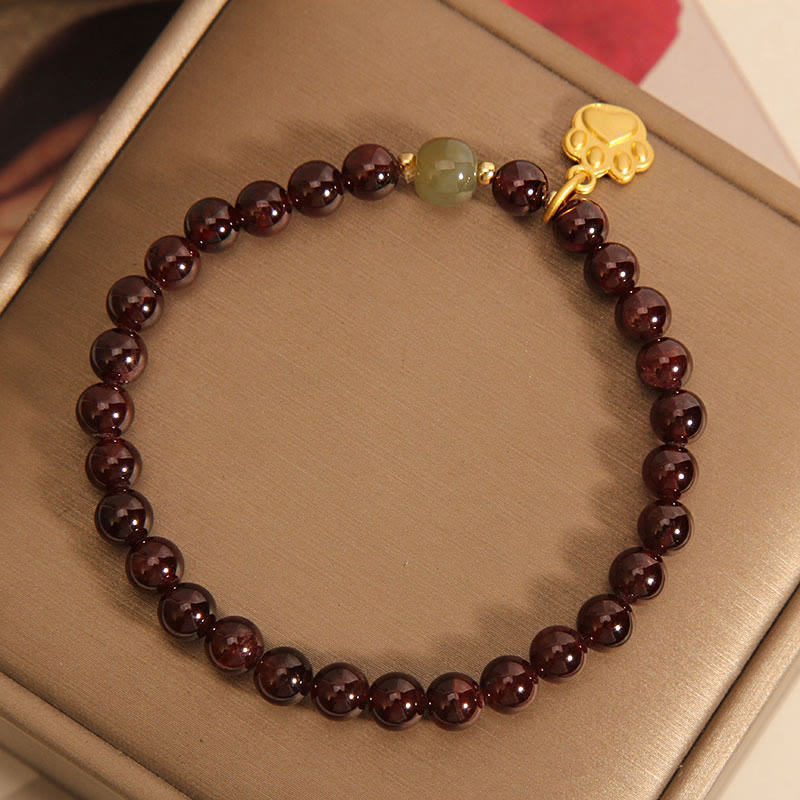 Foviel Katze Paw Granat Hetian-Jade Perlen Reinigung Armband